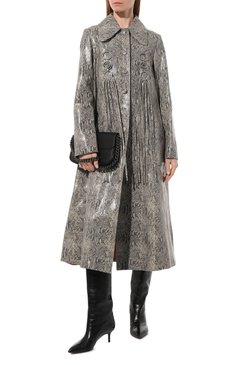 Женское кожаное пальто GUCCI серого цвета, арт. 613310 XNAJT | Фото 2 (Рукава: Длинные; Длина (верхняя одежда): Длинные; Драгоценные камни: Проставлено; Материал сплава: Проставлено; Материал внешний: Натуральная кожа; 1-2-бортные: Одно�бортные; Стили: Кэжуэл; Женское Кросс-КТ: Замша и кожа)