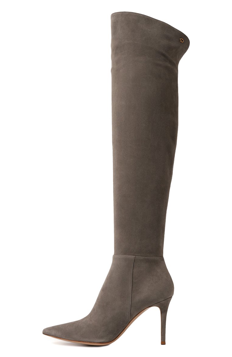 Женские замшевые ботфорты jules 85 GIANVITO ROSSI серого цвета, арт. G80222.85RIC.C45GREY | Фото 4 (Каблук высота: Высокий; Материал внутренний: Натуральная кожа; Подошва: Плоская; Материал утеплителя: Без утеплителя; Материал внешний: Замша, Натуральная кожа; Каблук тип: Ш�пилька)