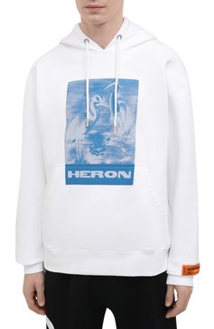 Мужской хлопковое худи HERON PRESTON белого цвета, арт. HMBB015R21JER0020145 | Фото 3 (Стили: Гранж; Принт: С принтом; Мужское Кросс-КТ: Худи-одежда; Рукава: Длинные; Длина (для топов): Стандартные; Материал внешний: Хлопок; Материал сплава: Проставлено; Драгоценные камни: Проставлено)