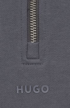 Мужской хлопковый анорак HUGO серого цвета, арт. 50525881 | Фото 6 (Рукава: Длинные; Материал внешний: Хлопок; Длина (для топов): Стандартные; Мужское Кросс-КТ: свитшот-одежда; Стили: Кэжуэл; Принт: Без принта)