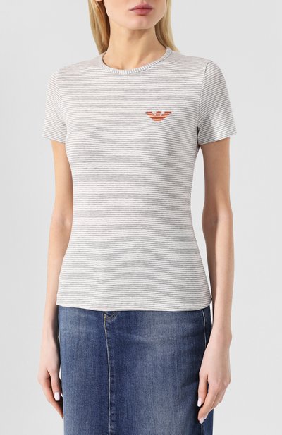 Футболка в полоску EMPORIO ARMANI серого цвета по цене 14450 руб., арт. 3G2T67/2JAQZ, фото 3 Футболка в полоску EMPORIO ARMANI, арт. 3G2T67/2JAQZ, фото 3