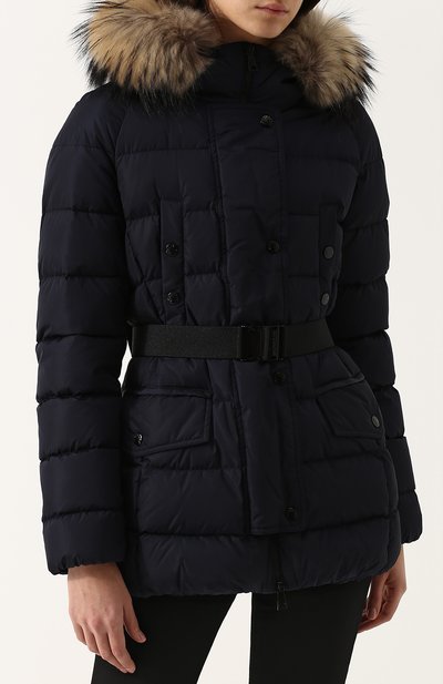 Стеганый пуховик с поясом и меховой отделкой капюшоном MONCLER темно-синего цвета по цене 183500 руб., арт. C2-093-46877-25-68065, фото 3 Стеганый пуховик с поясом и меховой отделкой капюшоном MONCLER, арт. C2-093-46877-25-68065, фото 3