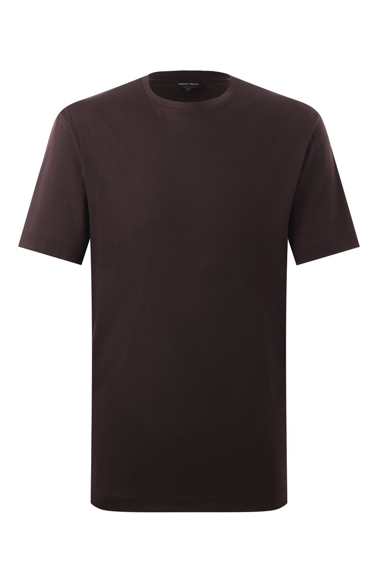 Мужская хлопковая футболка GIORGIO ARMANI темно-коричневого цвета, арт. 6LSM90/SJTKZ | Фото 1 (Рукава: Короткие; Длина (для топов): Стандартные; Принт: Без принта; Стили: Кэжуэл; Материал внешний: Хлопок; Кросс-КТ: Джерси; Мужское Кросс-КТ: Футболка-одежда)
