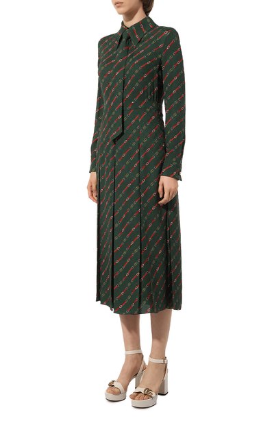Шелковое платье GUCCI зеленого цвета по цене 475200 руб., арт. 596510 ZACRN, фото 3 Шелковое платье GUCCI, арт. 596510 ZACRN, фото 3