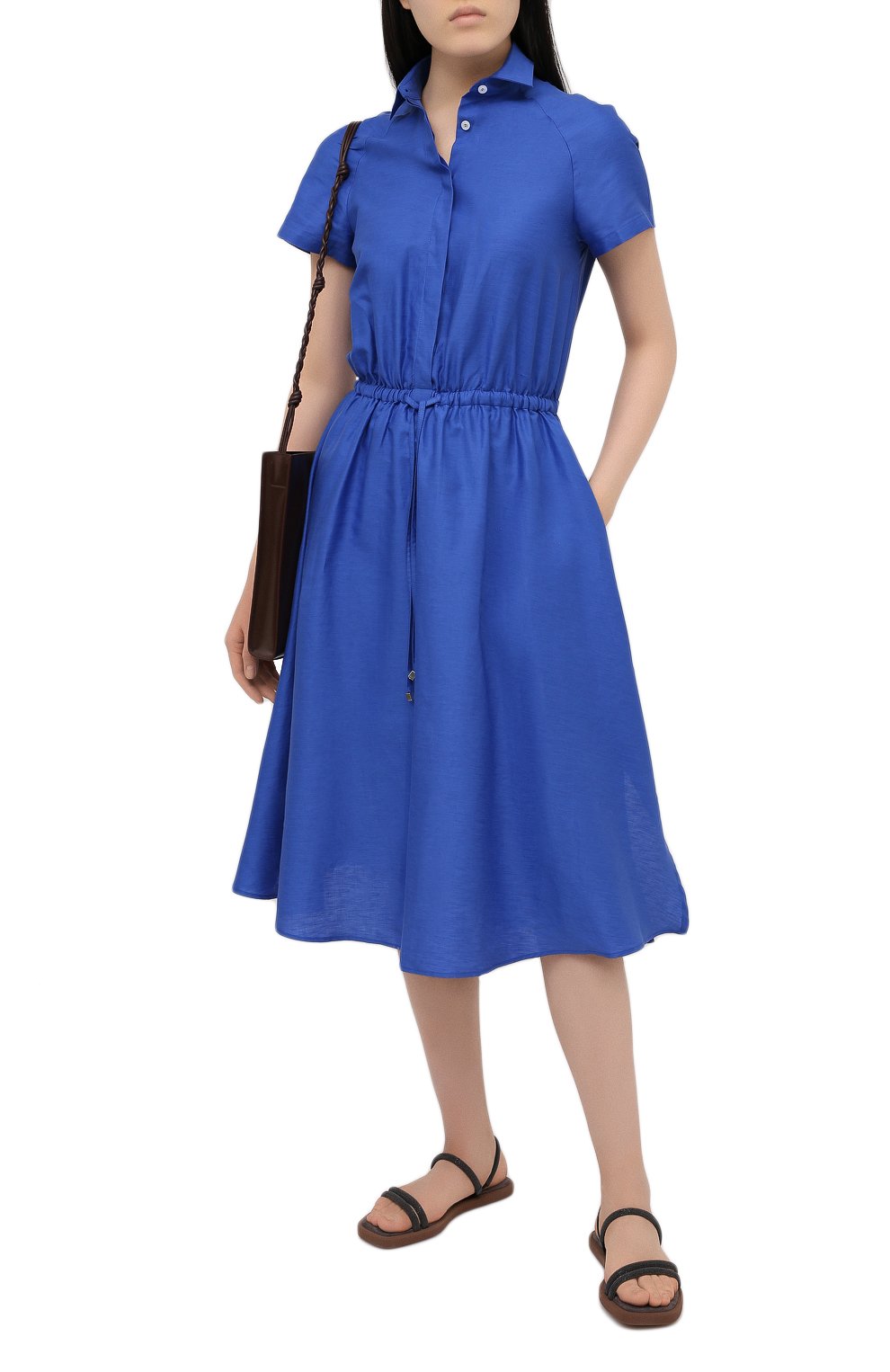 Платье из хлопка и льна KITON синего цвета по цене 171000 руб., арт. D51339H07724, фото 2 Платье из хлопка и льна KITON, арт. D51339H07724, фото 2