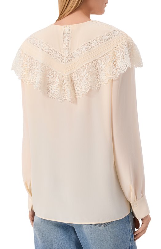 Шелковая блузка Chloé CH25AHT56077 Кремовый  CH25AHT56077 Фото 4