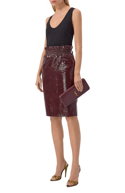 Кожаная юбка SAINT LAURENT бордового цвета по цене 672500 руб., арт. 858559/YCUB2, фото 2 Кожаная юбка SAINT LAURENT, арт. 858559/YCUB2, фото 2