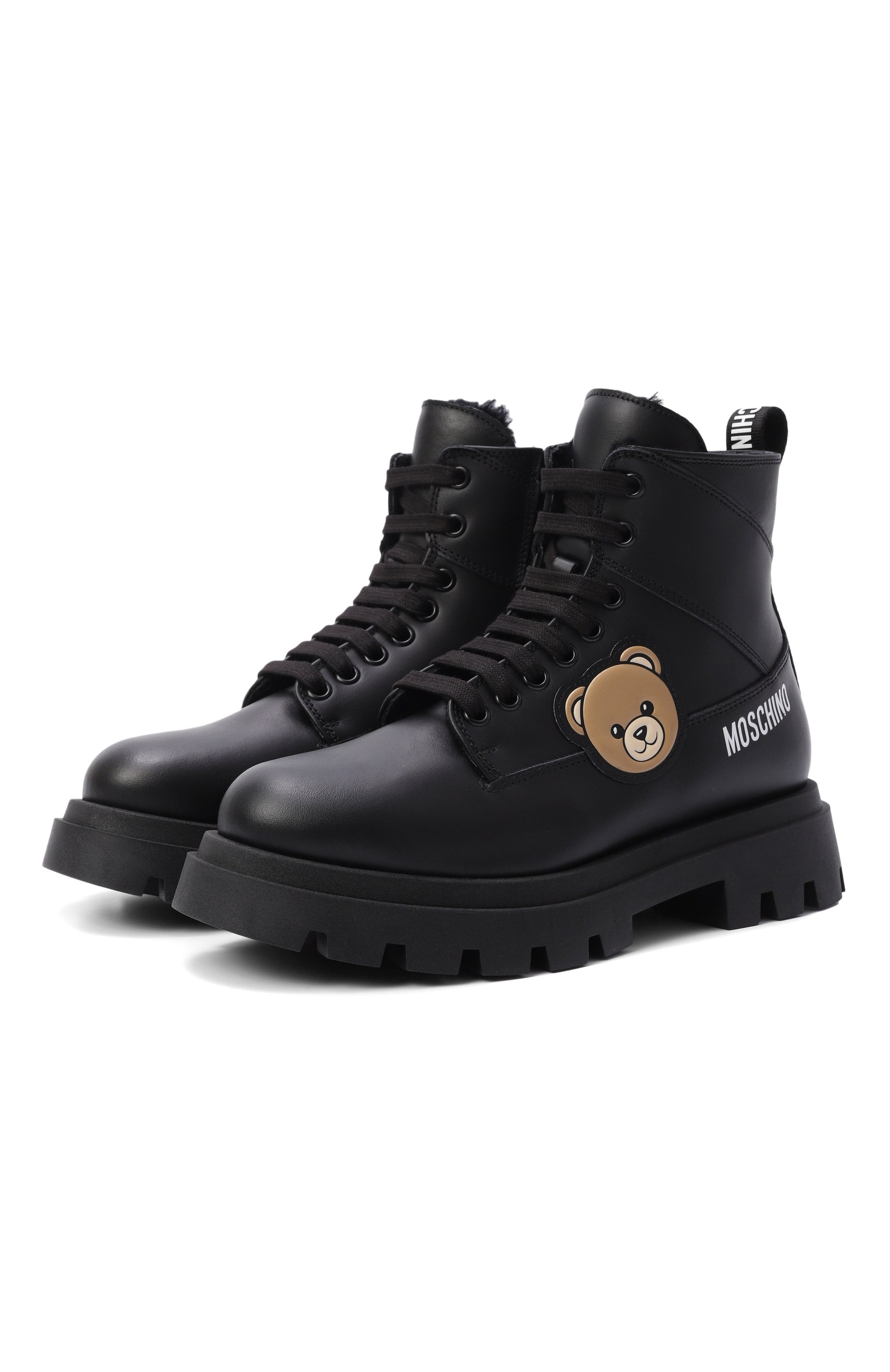 Кожаные ботинки MOSCHINO черного цвета по цене 42900 руб., арт. 84276/VAR2, фото 1 Кожаные ботинки MOSCHINO, арт. 84276/VAR2, фото 1