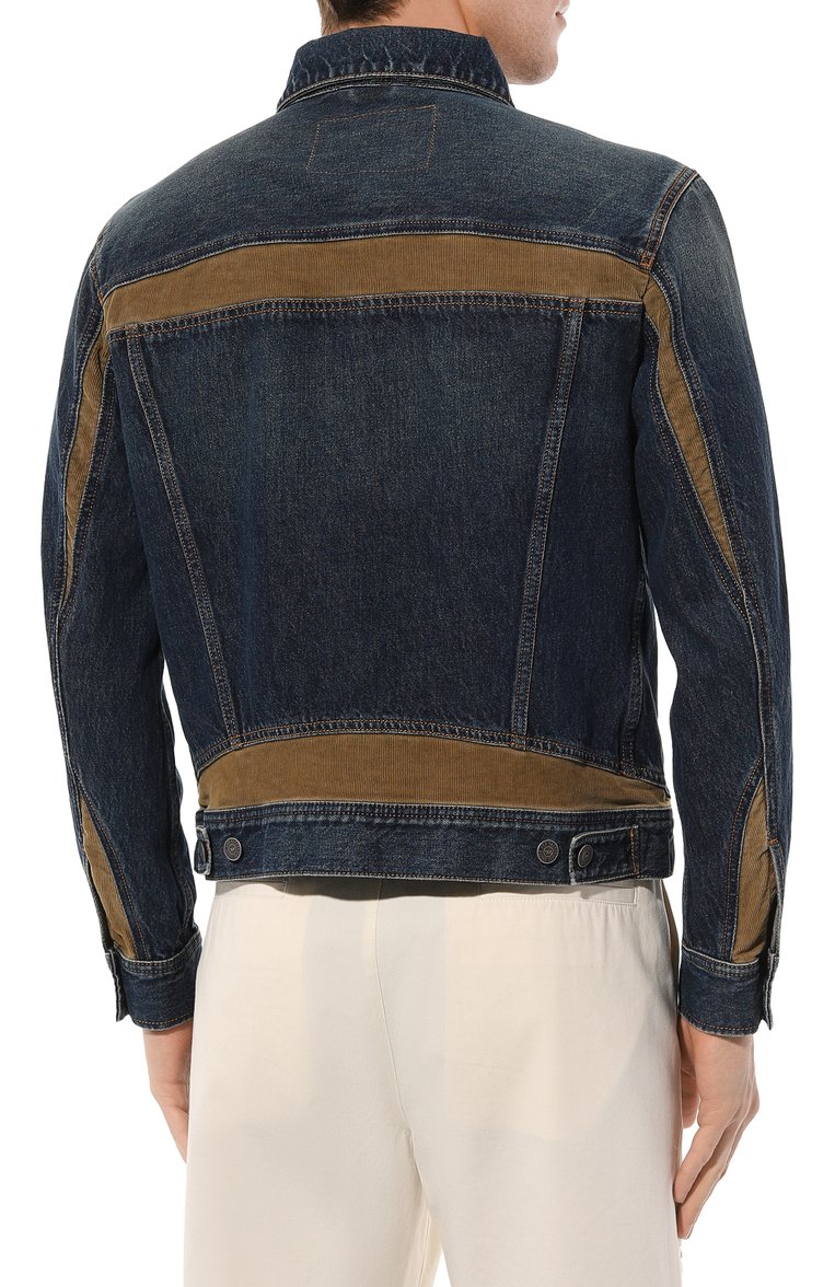 Мужская джинсовая куртка DIESEL темно-синего цвета, арт. A13323/09I36 | Фото 4 (Кросс-КТ: Куртка, Деним; Рукава: Длинные; Материал сплава: Проставлено; Материал внешний: Хлопок, Деним; Драгоценные камни: Проставлено; Длина (верхняя одежда): Короткие; Стили: Кэжуэл)