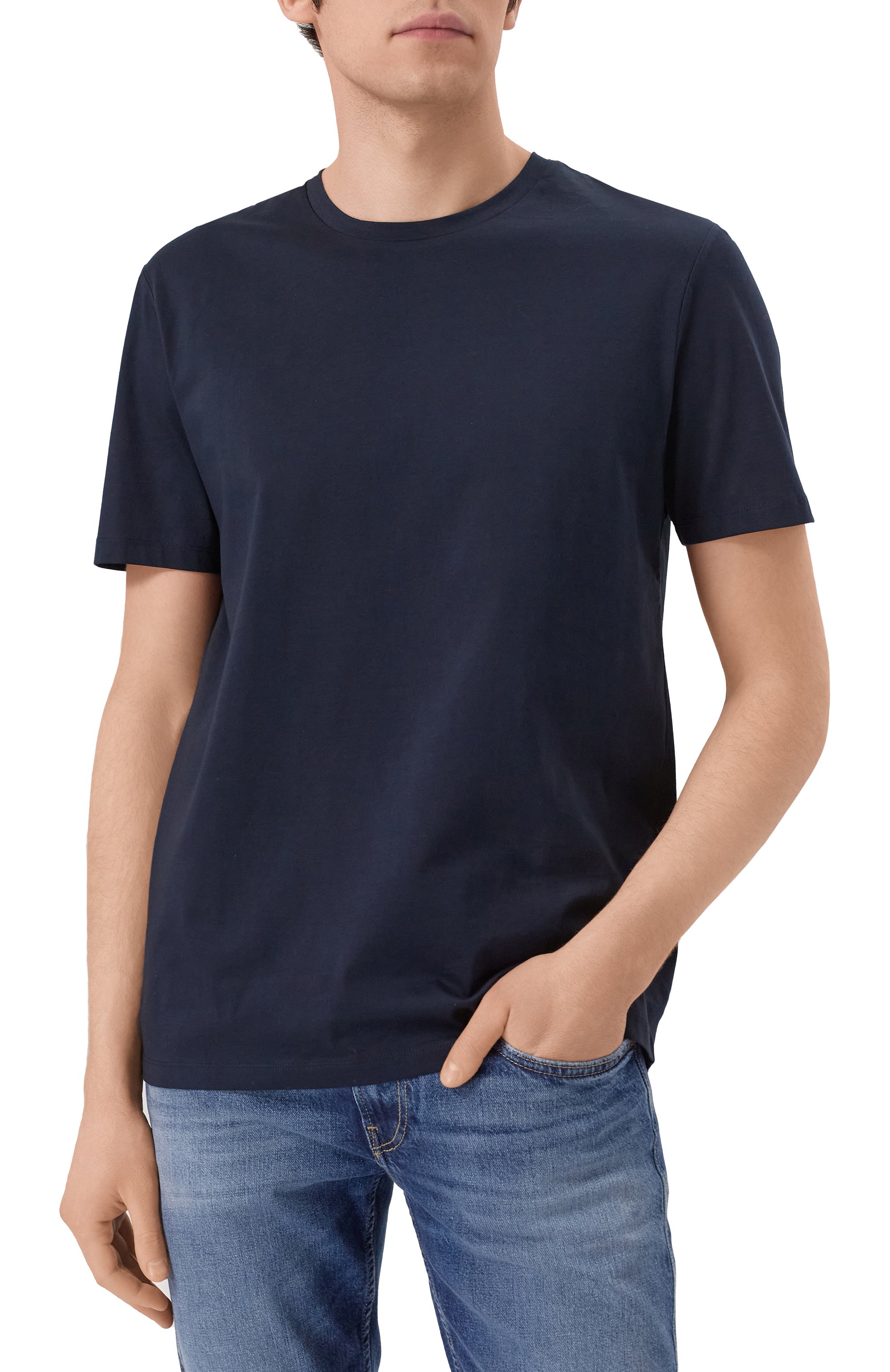 Хлопковая футболка BOSS темно-синего цвета по цене 11950 руб., арт. 50468395, фото 3 Хлопковая футболка BOSS, арт. 50468395, фото 3