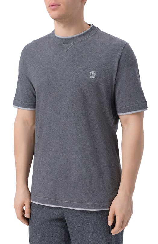 Хлопковая футболка Brunello Cucinelli M0B137451G Серый  M0B137451G Фото 3