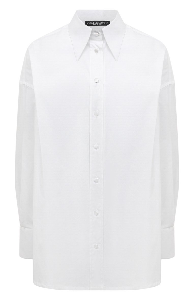 Женская хлопковая рубашка DOLCE & GABBANA белого цвета, арт. F5R57T/FUEAJ | Фото 1 (Материал внешний: Хлопок; Длина (для топов): Удлиненные; Рукава: Длинные; Стили: Классический; Женское Кросс-КТ: Рубашка-одежда; Принт: Без принта; Автоматизация ТО: Проставлено; Автоматизация состава: Проставлено)