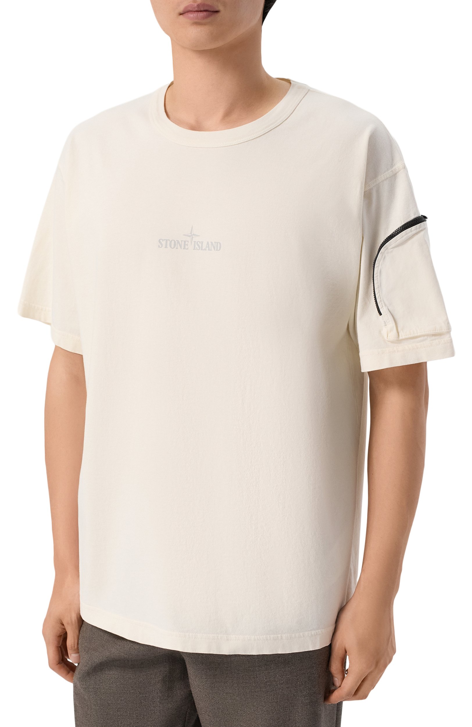 Хлопковая футболка STONE ISLAND кремового цвета по цене 26300 руб., арт. K1S152100004/S0115, фото 3 Хлопковая футболка STONE ISLAND, арт. K1S152100004/S0115, фото 3