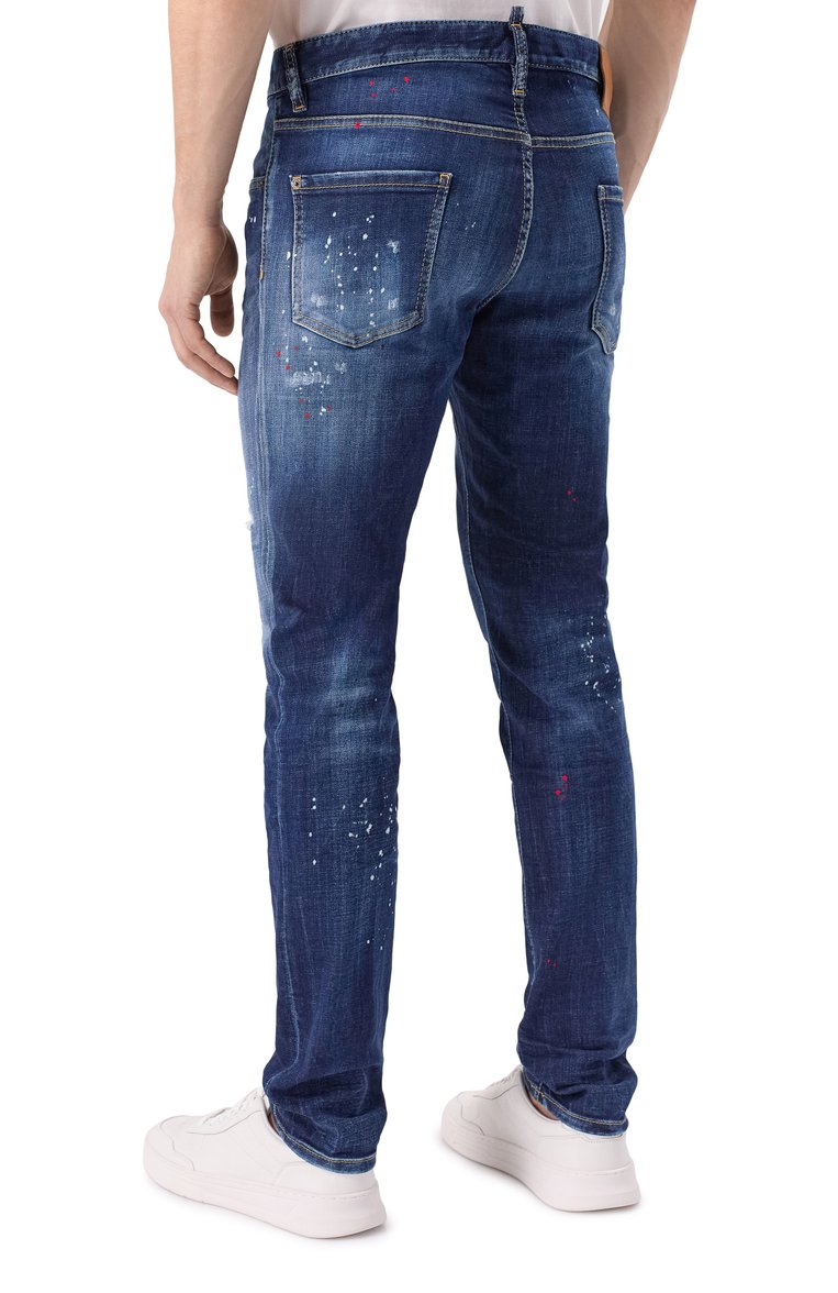 Мужские джинсы cool guy DSQUARED2 темно-синего цвета, арт. S74LB1658/S30664 | Фото 4 (Длина (брюки, джинсы): Стандартные; Детали: Делаве, Принт, Потертости; Материал внешний: Деним, Хлопок; Кросс-КТ: Деним; Стили: Streetwear; Силуэт М (брюки): Узкие; Автоматизация состава: Проставлено; Автоматизация ТО: Проставлено)