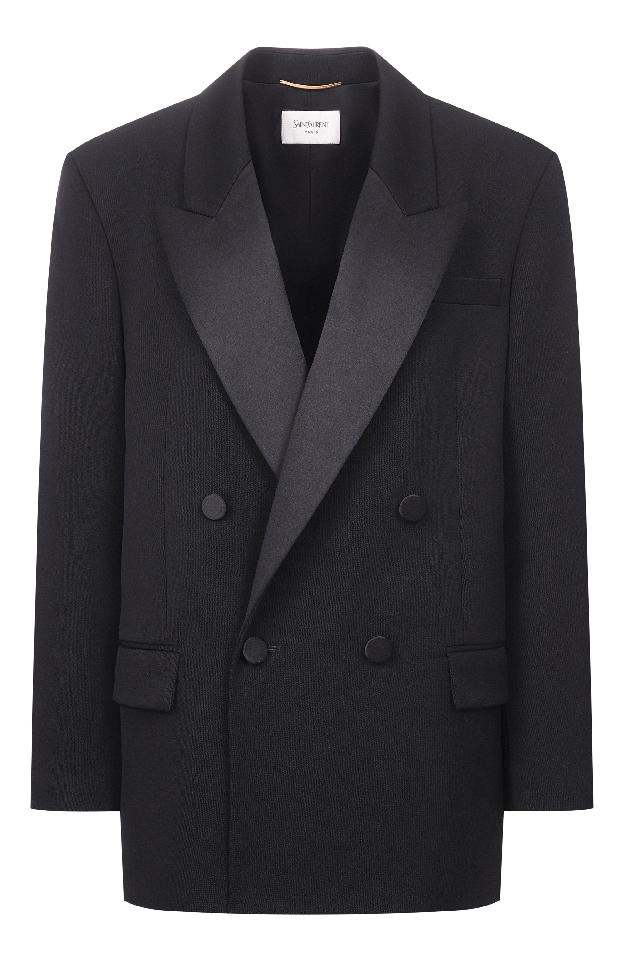 Шерстяной жакет SAINT LAURENT черного цвета по цене 582500 руб., арт. 860569/Y7E63, фото 1 Шерстяной жакет SAINT LAURENT, арт. 860569/Y7E63, фото 1