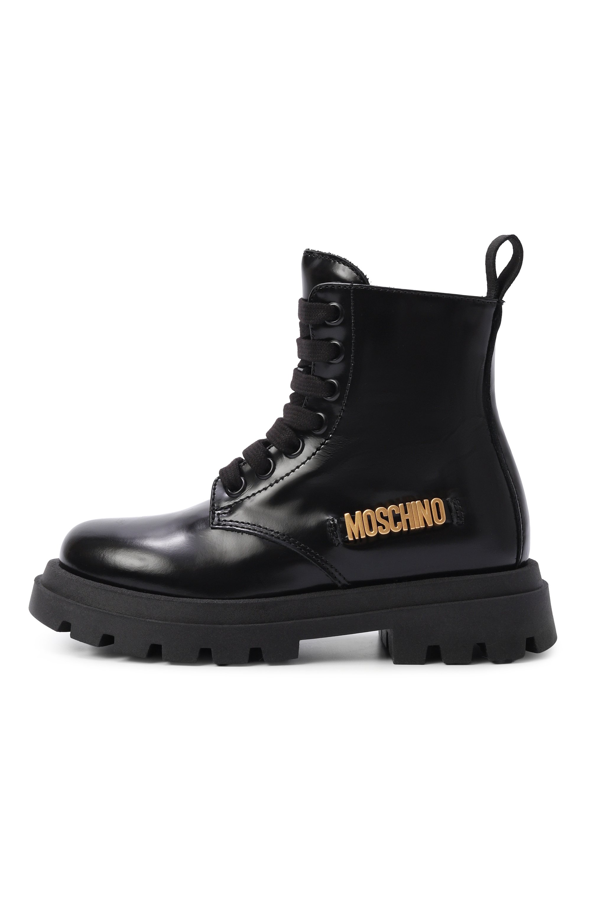 Кожаные ботинки MOSCHINO черного цвета по цене 34750 руб., арт. 84277/VAR1_001, фото 2 Кожаные ботинки MOSCHINO, арт. 84277/VAR1_001, фото 2