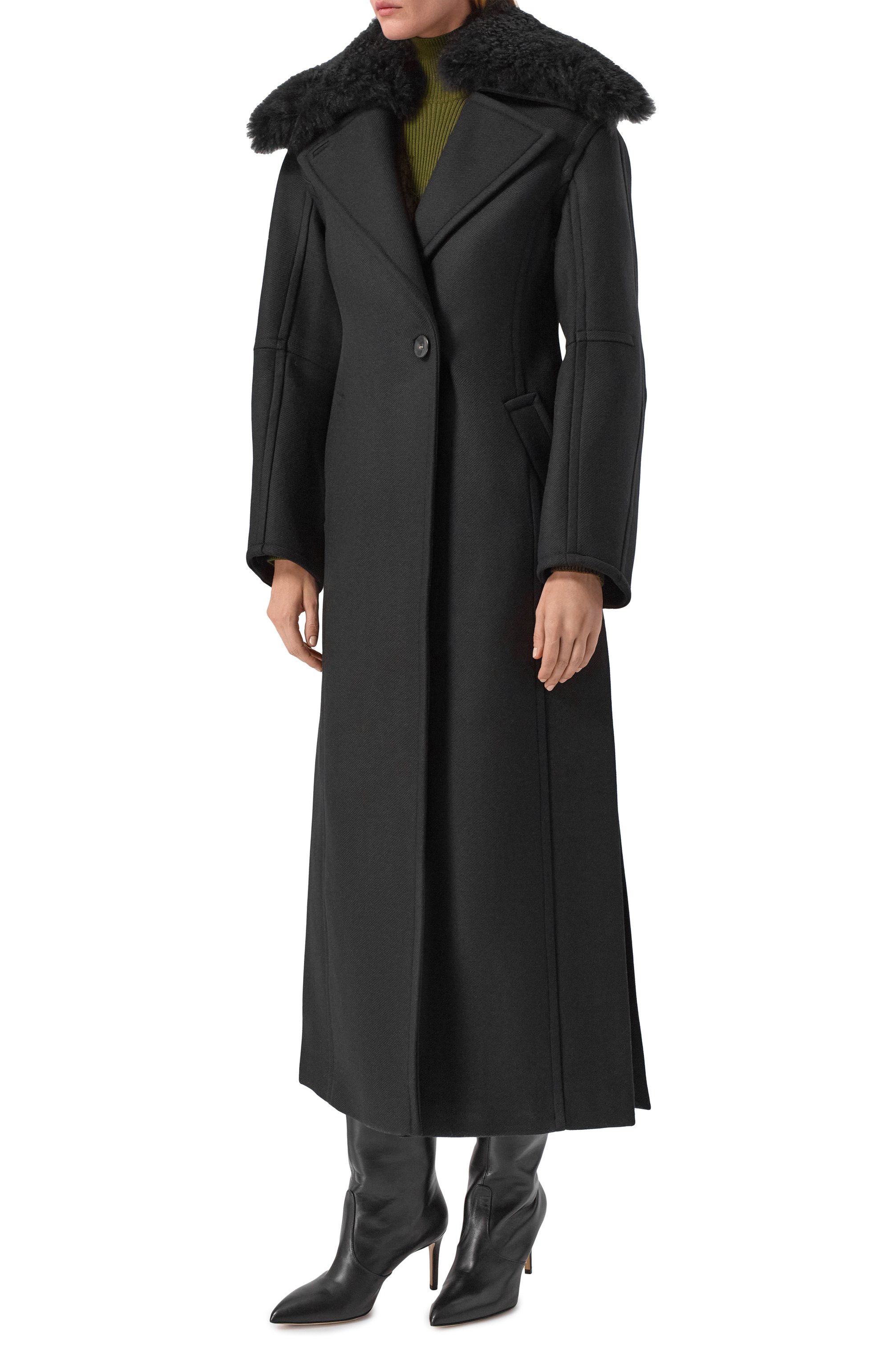 Пальто с отделкой из овчины BLUMARINE черного цвета по цене 156000 руб., арт. 2S099W_SET, фото 3 Пальто с отделкой из овчины BLUMARINE, арт. 2S099W_SET, фото 3