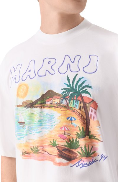 Хлопковая футболка MARNI белого цвета по цене 49350 руб., арт. HUMU02234P/USCZ06, фото 5 Хлопковая футболка MARNI, арт. HUMU02234P/USCZ06, фото 5