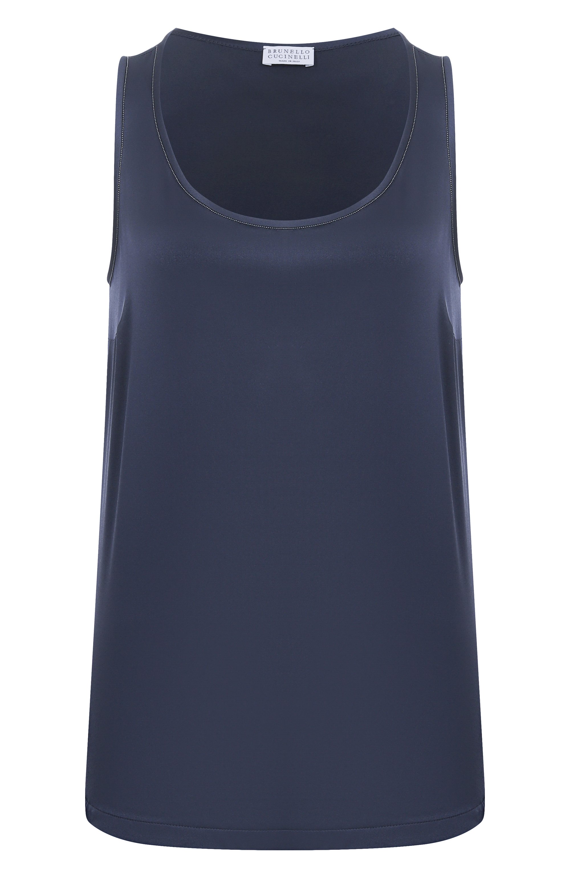 Атласный топ BRUNELLO CUCINELLI синего цвета по цене 128000 руб., арт. MPC59DE330, фото 1 Атласный топ BRUNELLO CUCINELLI, арт. MPC59DE330, фото 1