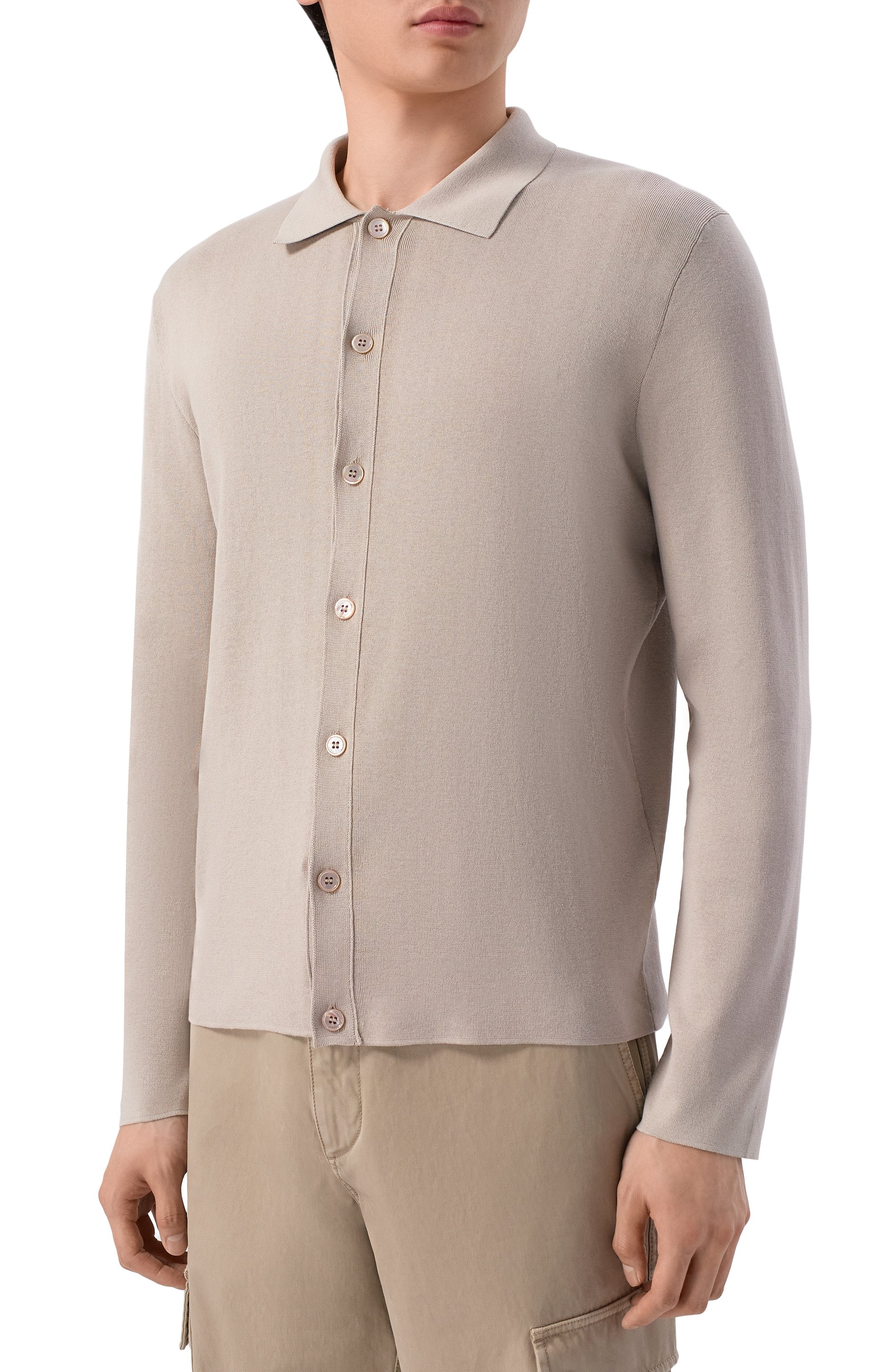 Рубашка из шелка и хлопка MVST бежевого цвета по цене 134500 руб., арт. M26.2PM.K104/Y201 KNIT SETA C0T0NE, фото 3 Рубашка из шелка и хлопка MVST, арт. M26.2PM.K104/Y201 KNIT SETA C0T0NE, фото 3