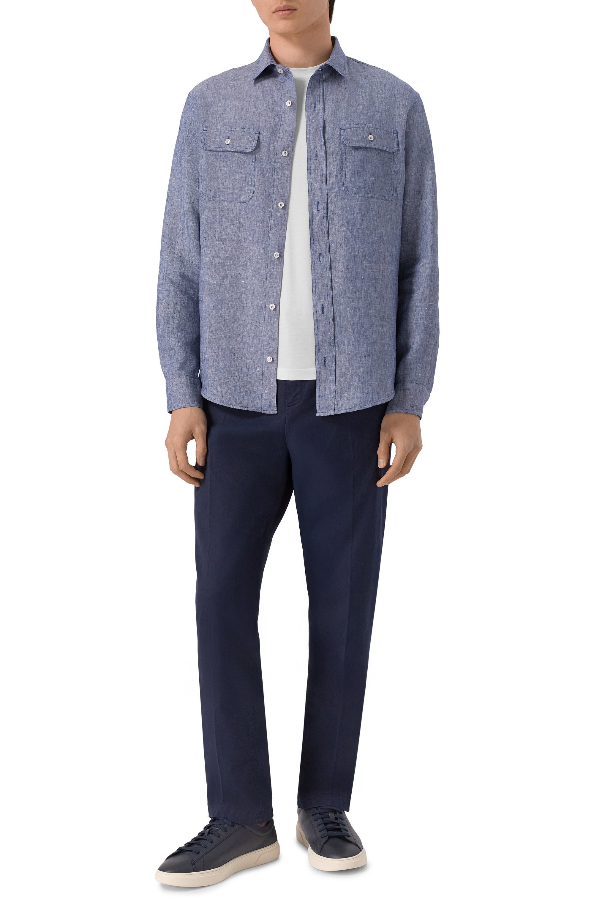 Льняная рубашка PAUL&SHARK синего цвета по цене 46650 руб., арт. 25413252_001, фото 2 Льняная рубашка PAUL&SHARK, арт. 25413252_001, фото 2