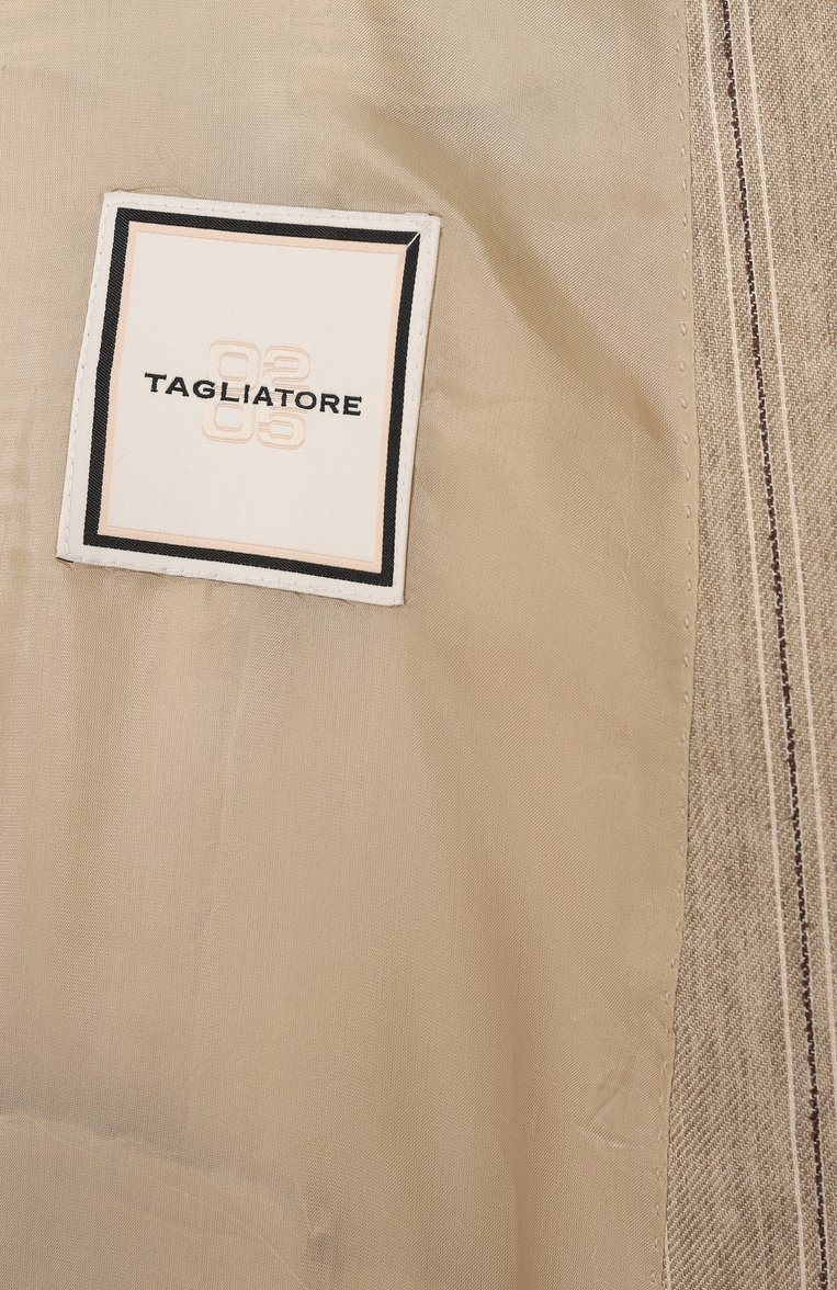 Женский жакет из льна и хлопка TAGLIATORE 0205 бежевого цвета, арт. J-JASMINE10B/340310 | Фото 7 (Материал внешний: Лен, Хлопок; Рукава: Длинные; Длина (для топов): Удлиненные; Кросс-КТ: костюм; Женское Кросс-КТ: Жакет-одежда; Стили: Кэжуэл; 1-2-бортные: Двубортные; Автоматизация ТО: Проставлено; Автоматизация состава: Проставлено)