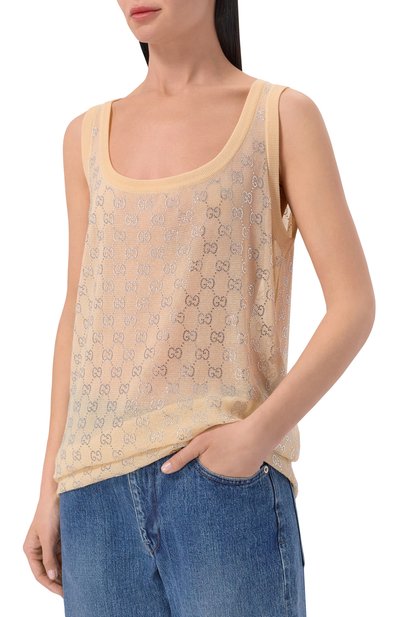 Шелковый топ с отделкой стразами GUCCI, арт. 856134/XKFC5, фото 3