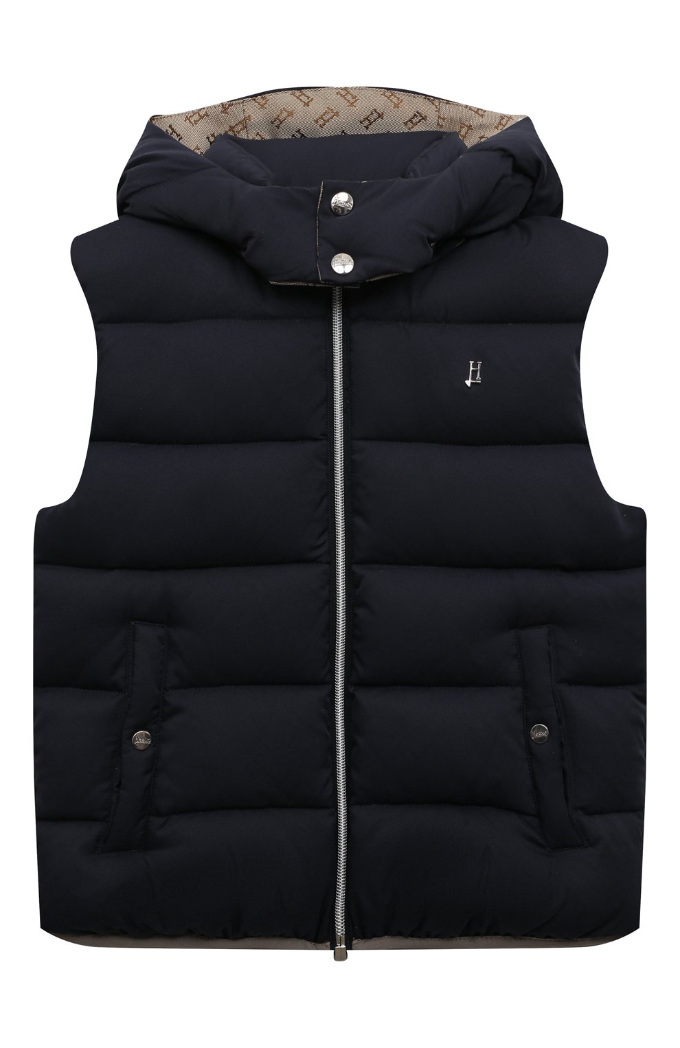 Пуховый жилет HERNO темно-синего цвета по цене 42350 руб., арт. PI000004X/12414/4A-8A, фото 1 Пуховый жилет HERNO, арт. PI000004X/12414/4A-8A, фото 1