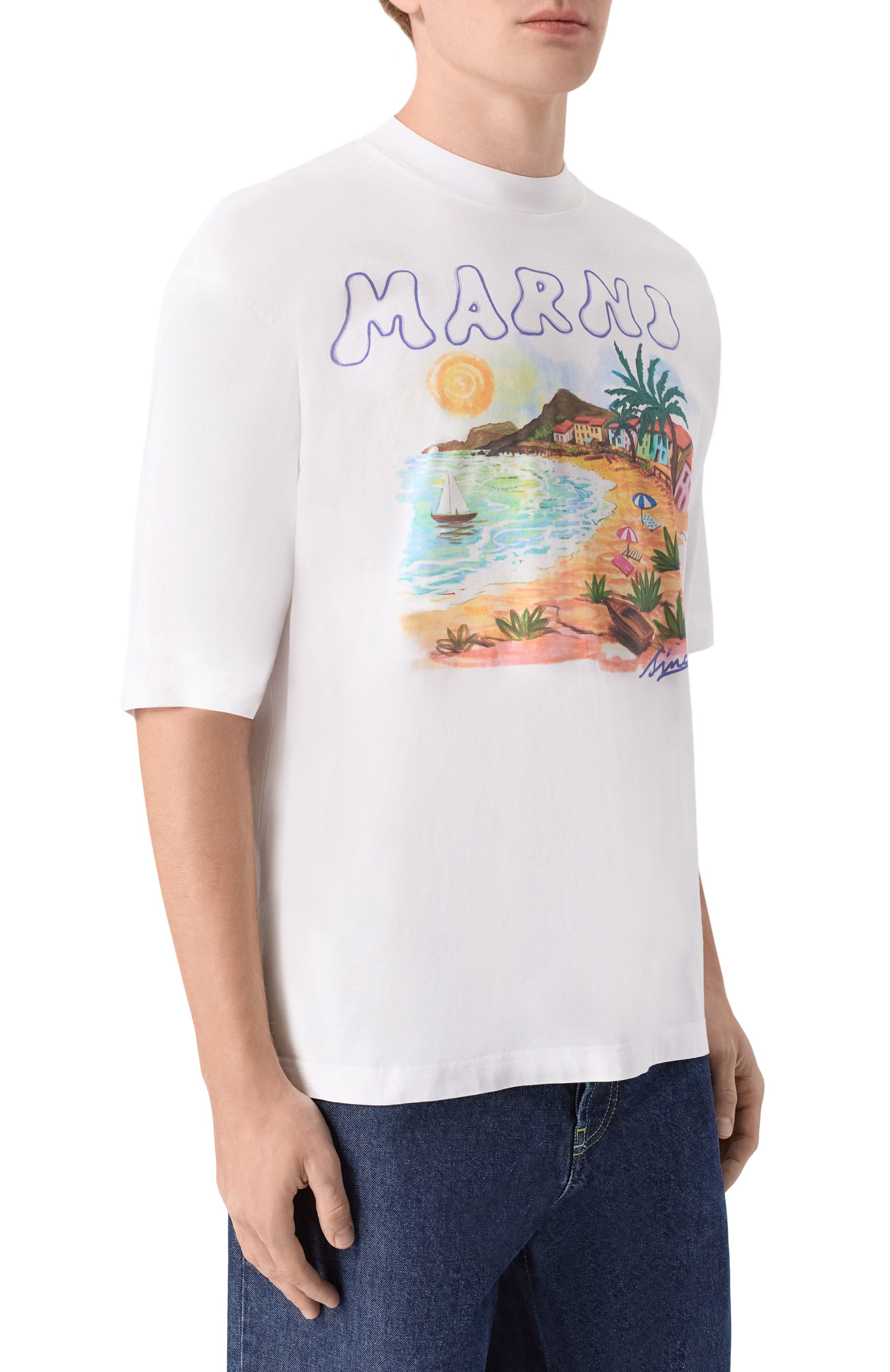 Хлопковая футболка MARNI белого цвета по цене 49350 руб., арт. HUMU02234P/USCZ06, фото 3 Хлопковая футболка MARNI, арт. HUMU02234P/USCZ06, фото 3