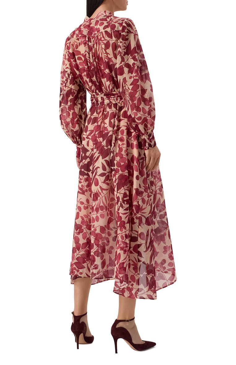 Женское платье из хлопка и шелка FORTE_FORTE бордового цвета, арт. 13631_MY DRESS | Фото 4 (Драгоценные камни: Проставлено; Длина Ж (юбки, платья, шорты): Миди; Материал сплава: Проставлено; Рукава: Длинные; Случай: Повседневный; Женское Кросс-КТ: Платье-одежда; Материал внешний: Хлопок)
