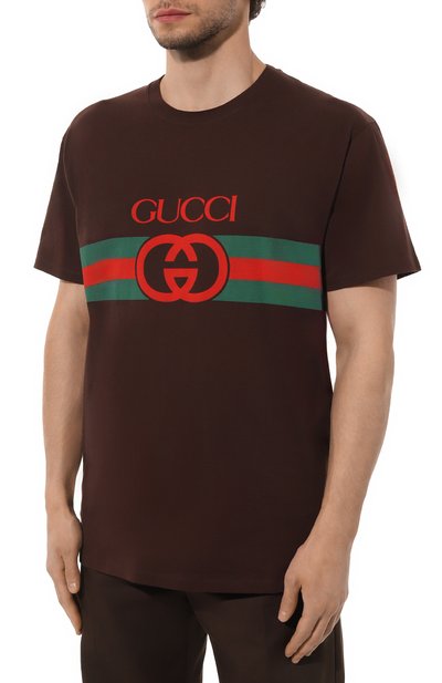 Хлопковая футболка GUCCI темно-коричневого цвета по цене 61550 руб., арт. 548334/XJET1, фото 3 Хлопковая футболка GUCCI, арт. 548334/XJET1, фото 3