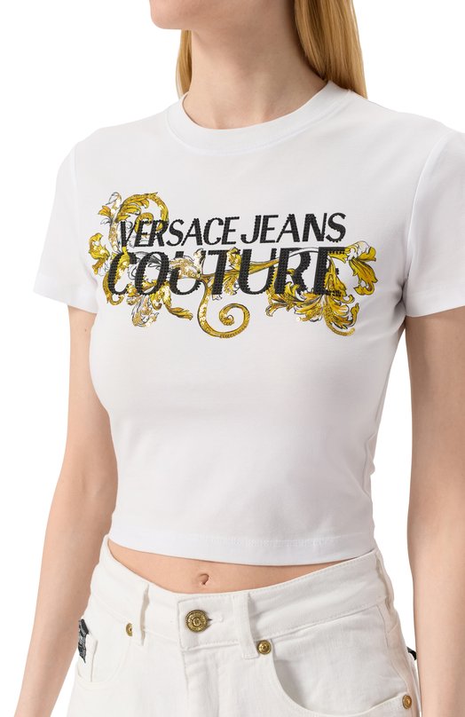 Хлопковая футболка Versace Jeans Couture 78HAHC05/CJ02C Белый  78HAHC05/CJ02C Фото 5