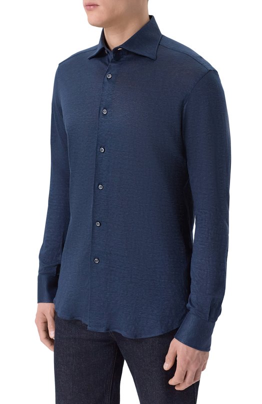 Льняная рубашка MVST SLIM/GABRIELLE/R0UND/800-JERSEY Синий  SLIM/GABRIELLE/R0UND/800-JERSEY Фото 3