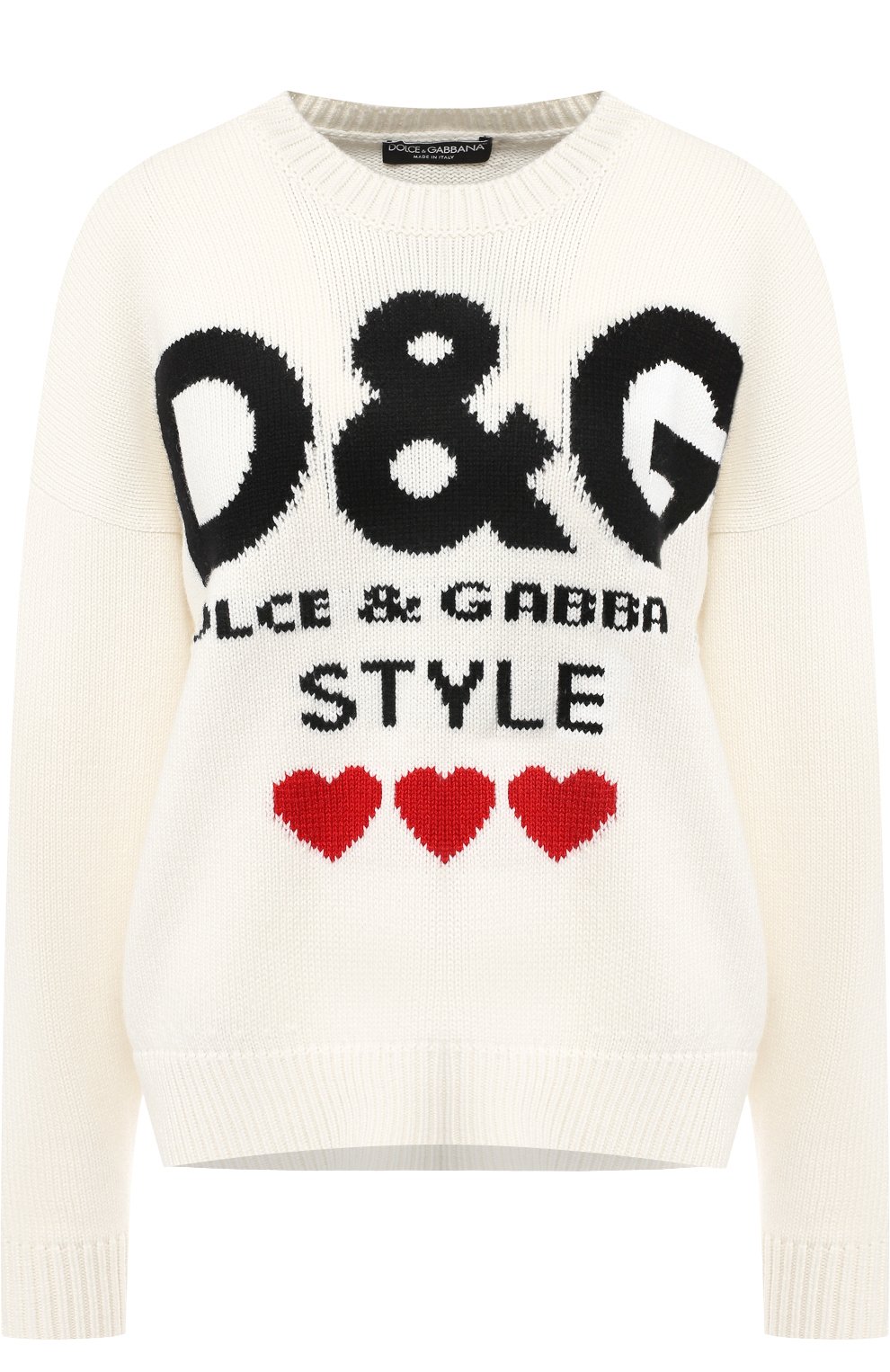 Кашемировый пуловер с вышитым принтом DOLCE & GABBANA белого цвета по цене 136500 руб., арт. FX304T/JAWHJ, фото 1 Кашемировый пуловер с вышитым принтом DOLCE & GABBANA, арт. FX304T/JAWHJ, фото 1