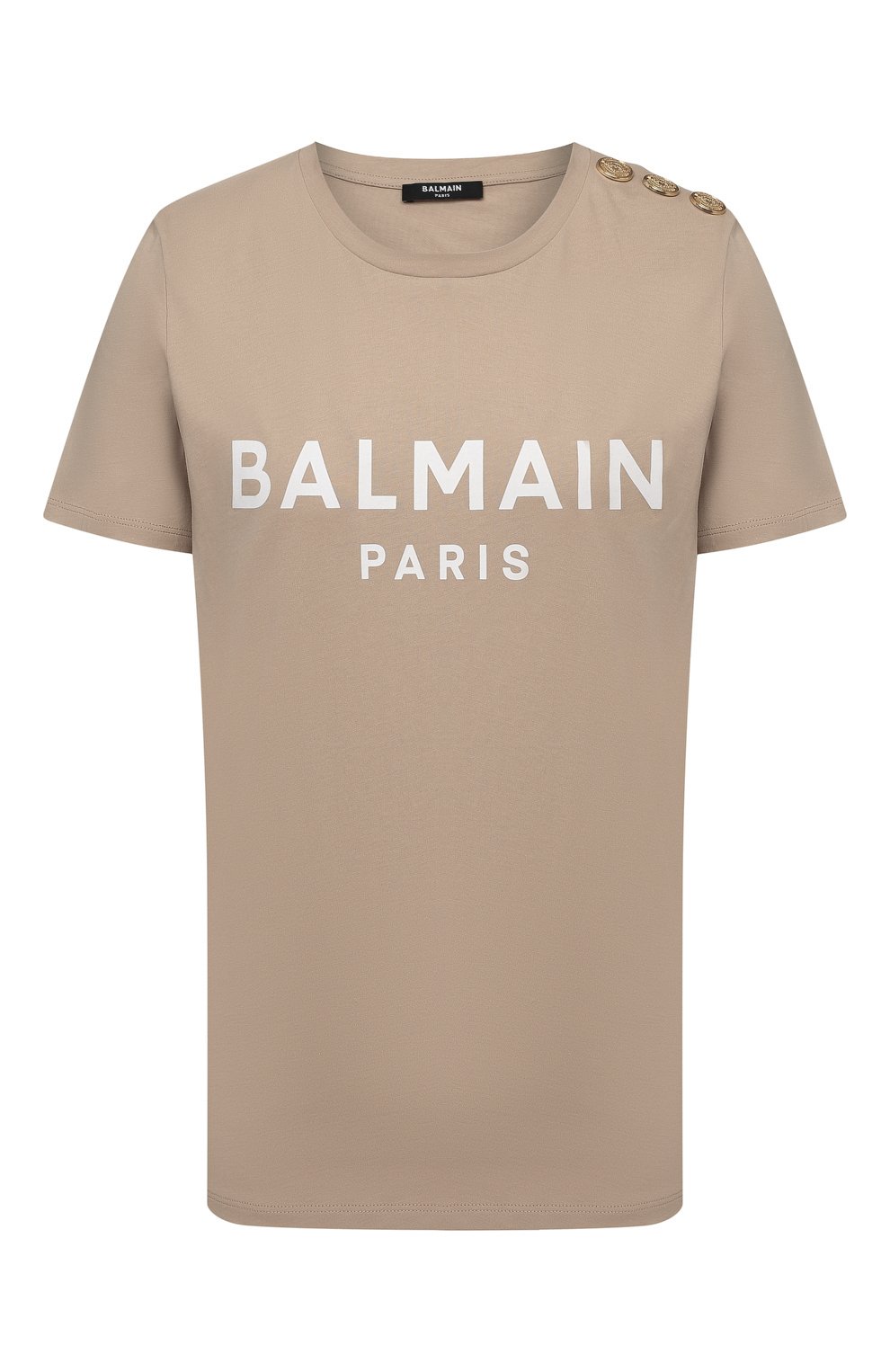 Хлопковая футболка BALMAIN бежевого цвета по цене 42750 руб., арт. XF1EF005/BB02, фото 1 Хлопковая футболка BALMAIN, арт. XF1EF005/BB02, фото 1