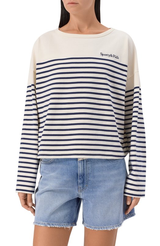 Хлопковый пуловер Sporty and Rich T0035508300ST14 Кремовый  T0035508300ST14 Фото 3