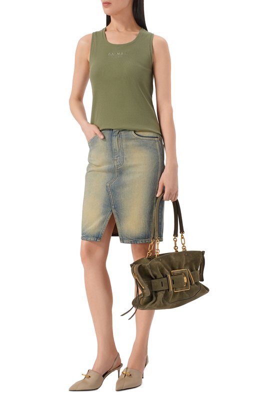 Хлопковая майка Balmain GF0EB075/BD10 Хаки  GF0EB075/BD10 Фото 2