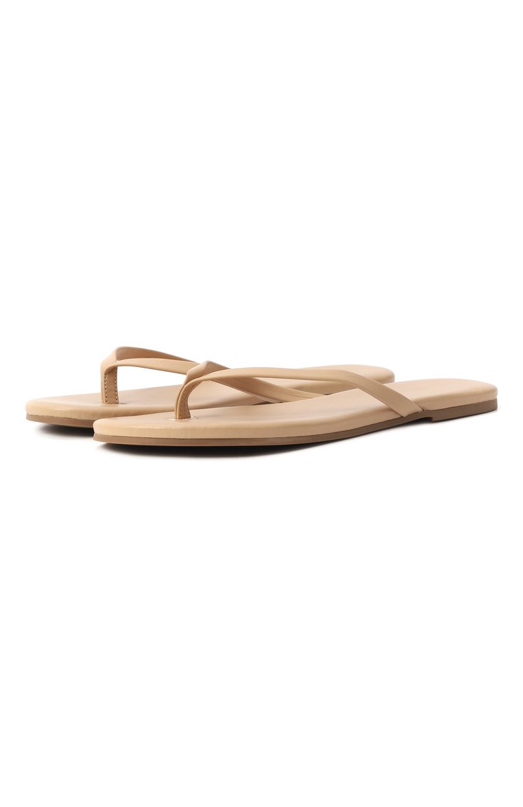 Женские кожаные шлепанцы MELISSA ODABASH бежевого цвета, арт. SANDALS CR | Фото 1 (Материал внешний: Натуральная кожа; Подошва: Плоская; Каблук высота: Низкий; Драгоценные камни: Проставлено; Материал сплава: Проставлено)