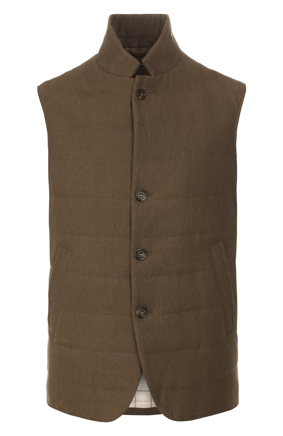Льняной жилет LORO PIANA хаки цвета по цене 125500 руб., арт. FAL1520, фото 1 Льняной жилет LORO PIANA, арт. FAL1520, фото 1