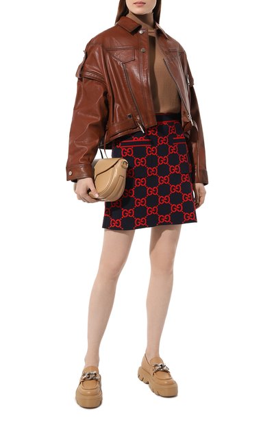 Юбка из хлопка и шерсти GUCCI темно-синего цвета по цене 125500 руб., арт. 743320/XKC8X, фото 2 Юбка из хлопка и шерсти GUCCI, арт. 743320/XKC8X, фото 2