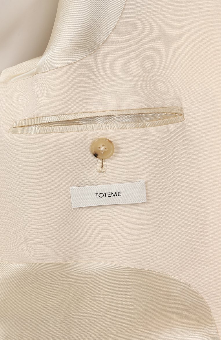 Женский жакет из вискозы TOTEME кремового цвета, арт. 241-WRZ1063-FB0065 | Фото 6 (Рукава: Длинные; Длина (для топов): Удлиненные; Материал внешний: Вискоза; Женское Кросс-КТ: Жакет-одежда; 1-2-бортные: Однобортные; Кросс-КТ: костюм; Стили: Классический; Автоматизация состава: Проставлено; Автоматизация ТО: Проставлено)