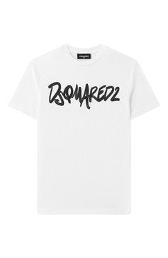 Детская хлопковая футболка DSQUARED2 белого цвета, арт. DQ2714/D0ACY | Фото 1 (Драгоценные камни: Проставлено; Рукава: Короткие; Материал сплава: Проставлено; Девочки Кросс-КТ: футболка-одежда; Материал внешний: Хлопок; Ростовка одежда: 4 года | 104 см, 8 лет | 128 см, 10 - 11 лет | 140 - 146см, 13 - 15 лет | 158 см, 6 лет | 116 см, 16 лет | 164 см)