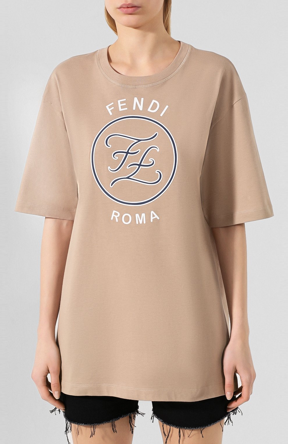 Хлопковая футболка FENDI темно-бежевого цвета по цене 34900 руб., арт. FAF127 AB4I, фото 3 Хлопковая футболка FENDI, арт. FAF127 AB4I, фото 3