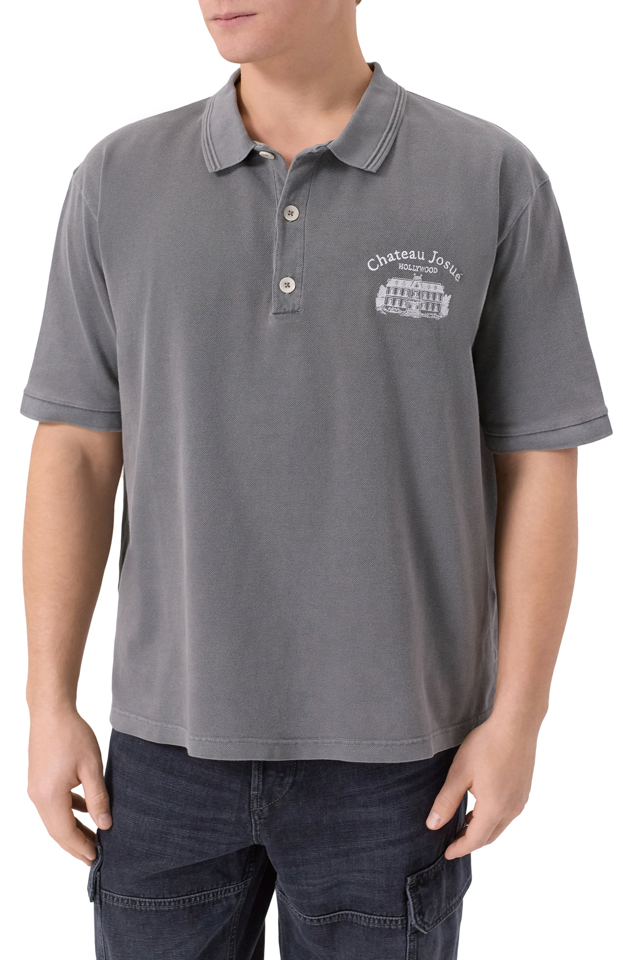 Хлопковое поло GALLERY DEPT. серого цвета по цене 77350 руб., арт. PP-60069_001, фото 3 Хлопковое поло GALLERY DEPT., арт. PP-60069_001, фото 3