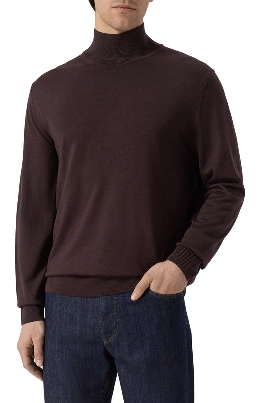 Водолазка из шерсти и шелка BOSS 50550015 Коричневый  50550015 Фото 3