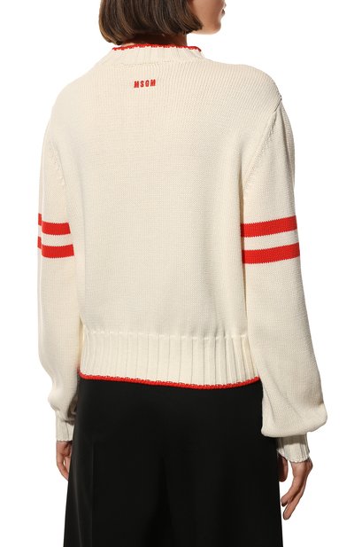 Хлопковый свитер MSGM молочного цвета по цене 34200 руб., арт. 3241MDM123 227284, фото 4 Хлопковый свитер MSGM, арт. 3241MDM123 227284, фото 4