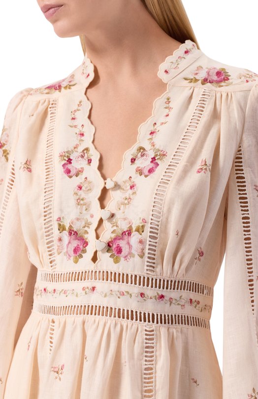 Льняное платье Zimmermann 5372DRS264 Кремовый  5372DRS264 Фото 4