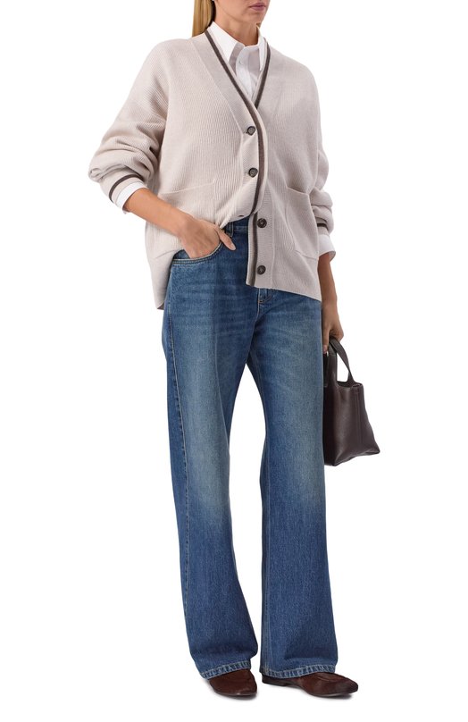 Кардиган из шерсти и кашемира Brunello Cucinelli M16222716 Кремовый  M16222716 Фото 2
