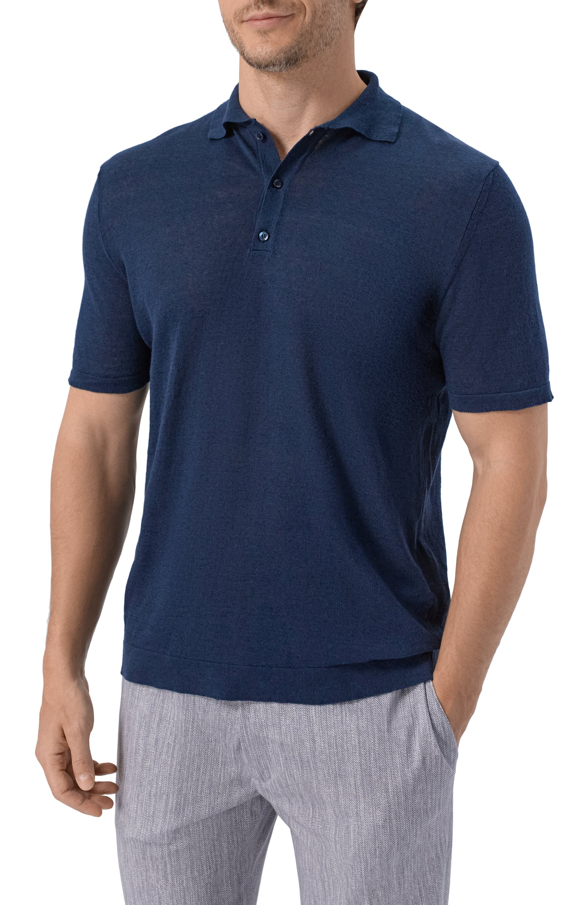 Поло изо льна и хлопка INLINUM темно-синего цвета по цене 22700 руб., арт. PUTRI/SINAI, фото 3 Поло изо льна и хлопка INLINUM, арт. PUTRI/SINAI, фото 3