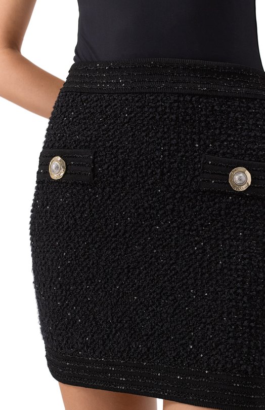 Твидовая юбка Balmain FF1LB015/KI74 Чёрный  FF1LB015/KI74 Фото 5